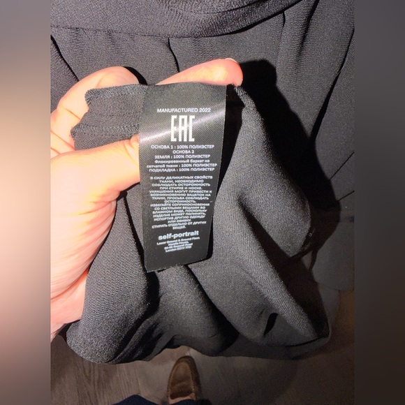 self-portrait Crepe Dot Mesh Sleeved Midi Dress Black Ruffle Polka Dot XL - Picture 9 of 12